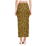 Tiki Luau Pattern Print Side Slit Maxi Skirt