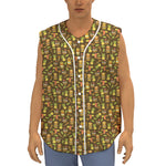 Tiki Luau Pattern Print Sleeveless Baseball Jersey