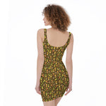 Tiki Luau Pattern Print Sleeveless Bodycon Dress