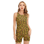 Tiki Luau Pattern Print Sleeveless One Piece Swimsuit