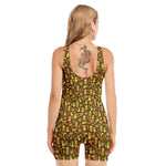 Tiki Luau Pattern Print Sleeveless One Piece Swimsuit