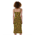 Tiki Luau Pattern Print Slim Fit Midi Cami Dress