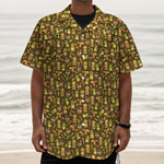 Tiki Luau Pattern Print Textured Short Sleeve Shirt