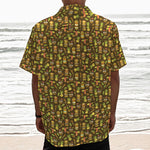 Tiki Luau Pattern Print Textured Short Sleeve Shirt