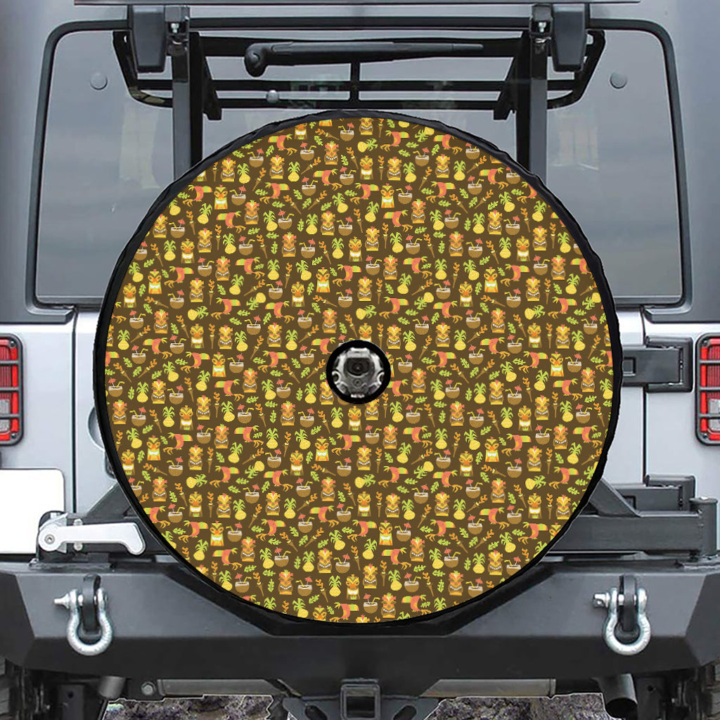 Tiki Luau Pattern Print Tire Cover With Camera Hole