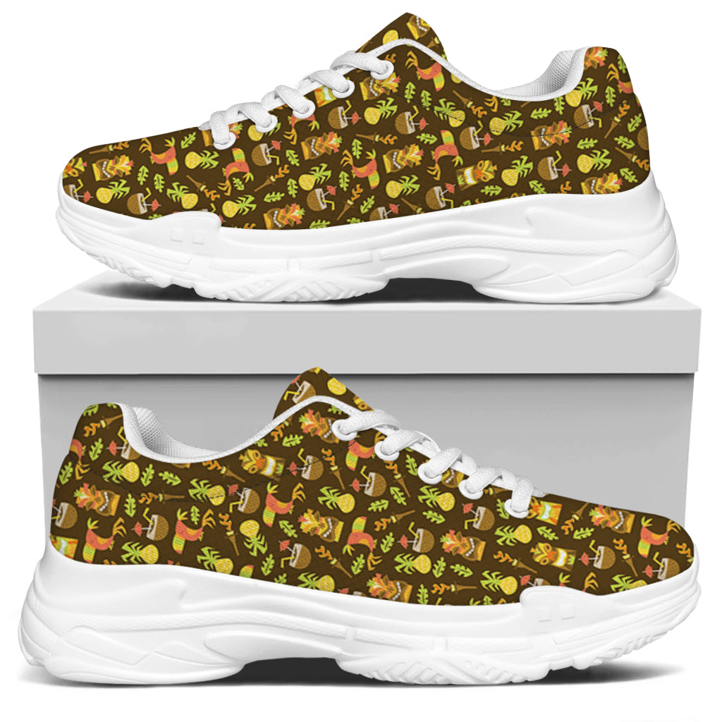 Tiki Luau Pattern Print White Chunky Shoes