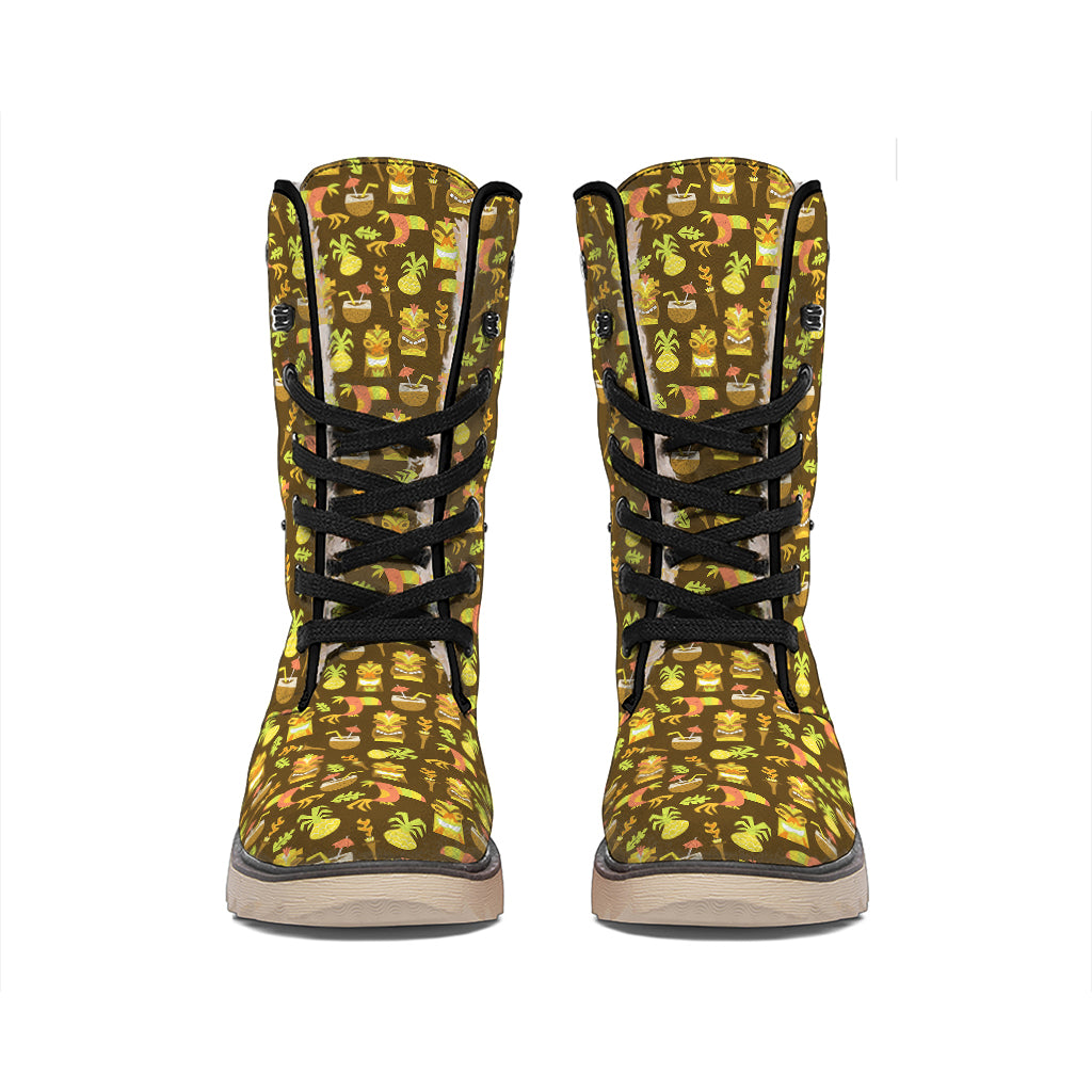 Tiki Luau Pattern Print Winter Boots