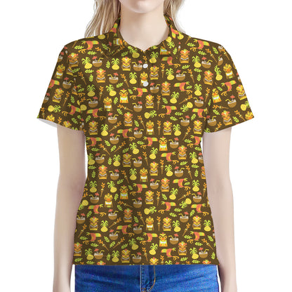 Tiki Luau Pattern Print Women's Polo Shirt