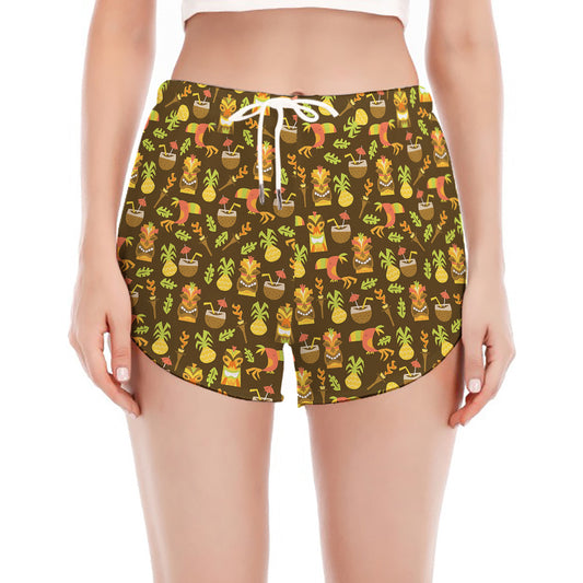 Tiki Luau Pattern Print Women's Split Running Shorts