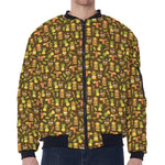 Tiki Luau Pattern Print Zip Sleeve Bomber Jacket