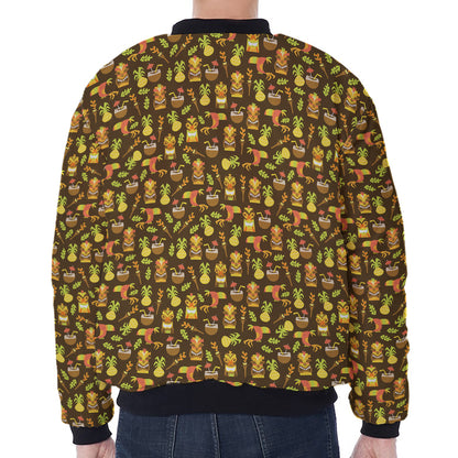 Tiki Luau Pattern Print Zip Sleeve Bomber Jacket