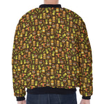 Tiki Luau Pattern Print Zip Sleeve Bomber Jacket