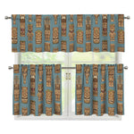 Tiki Totem Pattern Print 3 Piece Kitchen Curtains
