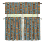 Tiki Totem Pattern Print 3 Piece Kitchen Curtains