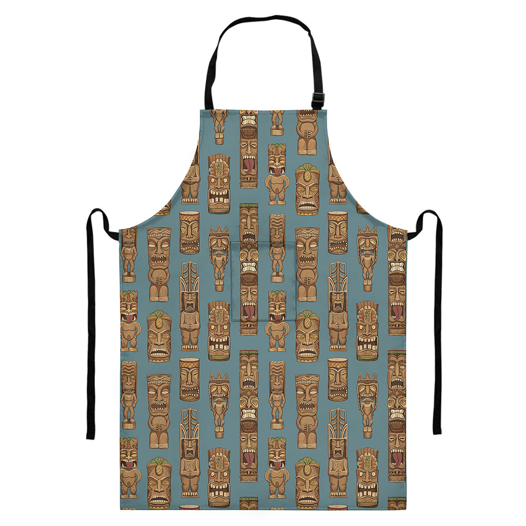 Tiki Totem Pattern Print Bib Apron With Pocket