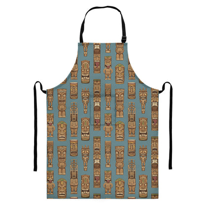 Tiki Totem Pattern Print Bib Apron With Pocket