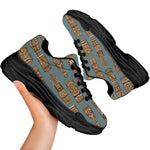 Tiki Totem Pattern Print Black Chunky Shoes