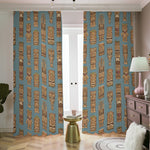 Tiki Totem Pattern Print Blackout Pencil Pleat Curtains