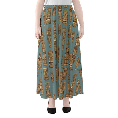 Tiki Totem Pattern Print Chiffon Maxi Skirt