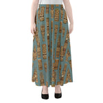 Tiki Totem Pattern Print Chiffon Maxi Skirt