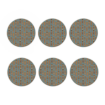 Tiki Totem Pattern Print Coaster Set