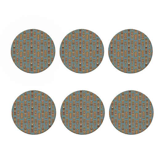 Tiki Totem Pattern Print Coaster Set