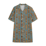 Tiki Totem Pattern Print Cotton Hawaiian Shirt