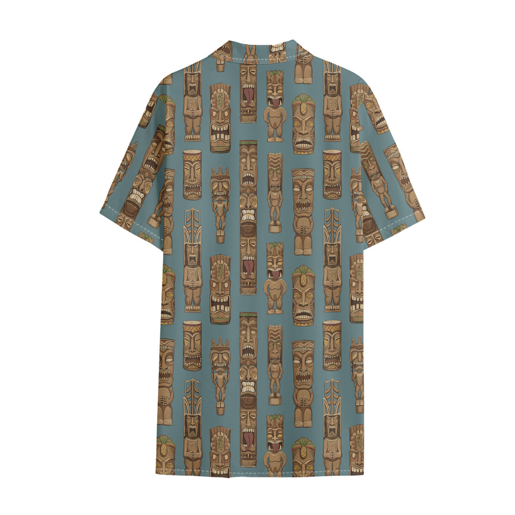 Tiki Totem Pattern Print Cotton Hawaiian Shirt