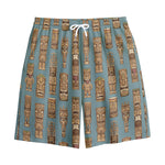 Tiki Totem Pattern Print Cotton Shorts