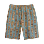 Tiki Totem Pattern Print Cotton Shorts