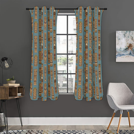 Tiki Totem Pattern Print Curtain