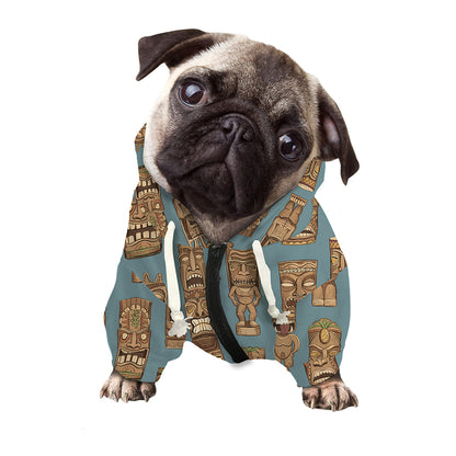 Tiki Totem Pattern Print Dog Zip Up Hoodie