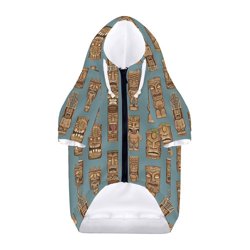 Tiki Totem Pattern Print Dog Zip Up Hoodie