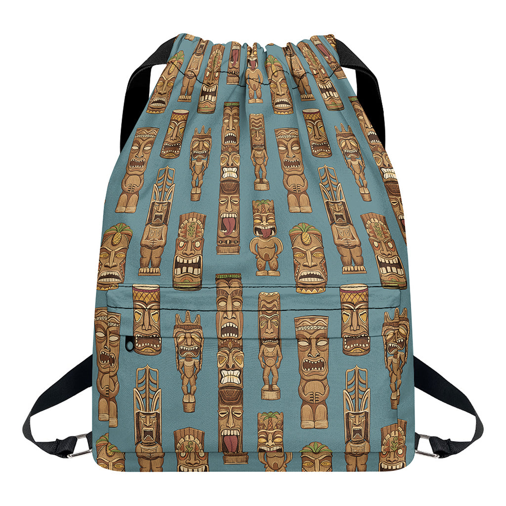 Tiki Totem Pattern Print Drawstring Backpack