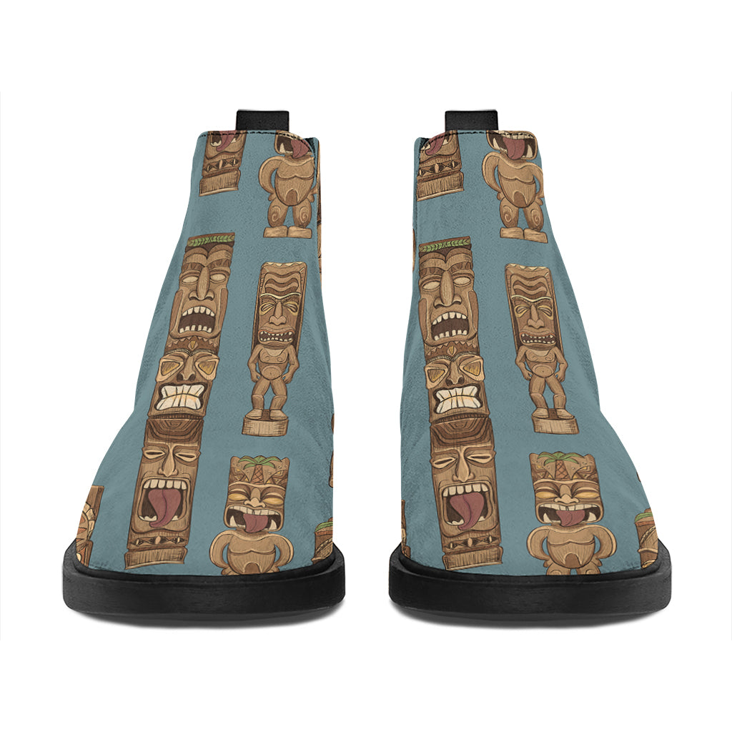 Tiki Totem Pattern Print Flat Ankle Boots