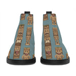 Tiki Totem Pattern Print Flat Ankle Boots