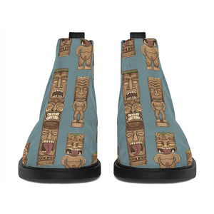 Tiki Totem Pattern Print Flat Ankle Boots