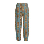 Tiki Totem Pattern Print Fleece Lined Knit Pants