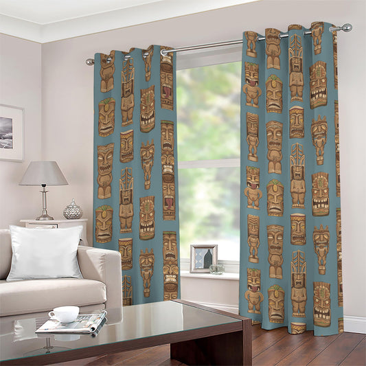 Tiki Totem Pattern Print Grommet Curtains