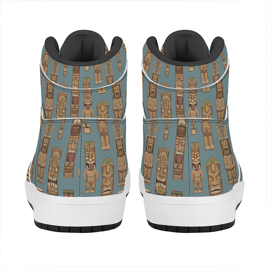 Tiki Totem Pattern Print High Top Leather Sneakers