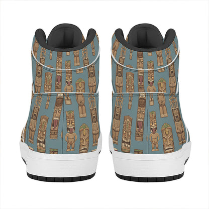 Tiki Totem Pattern Print High Top Leather Sneakers