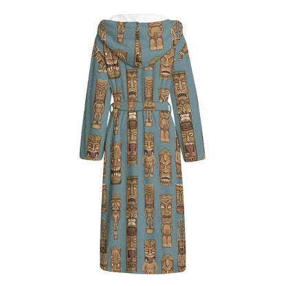 Tiki Totem Pattern Print Hooded Bathrobe