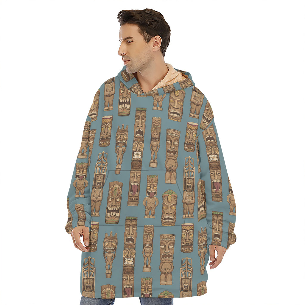 Tiki Totem Pattern Print Hoodie Blanket