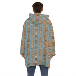 Tiki Totem Pattern Print Hoodie Blanket