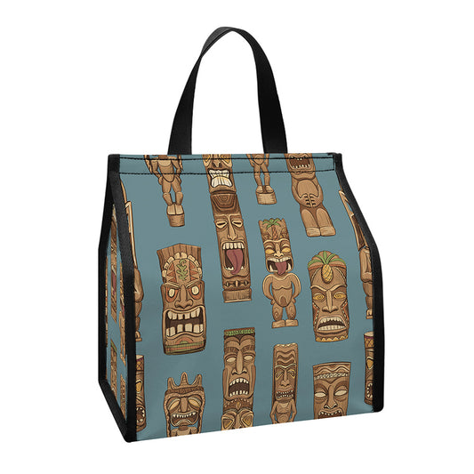 Tiki Totem Pattern Print Insulated Lunch Tote