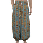 Tiki Totem Pattern Print Lantern Pants