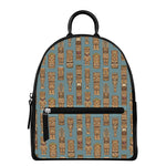 Tiki Totem Pattern Print Leather Backpack