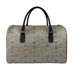 Tiki Totem Pattern Print Leather Duffle Bag