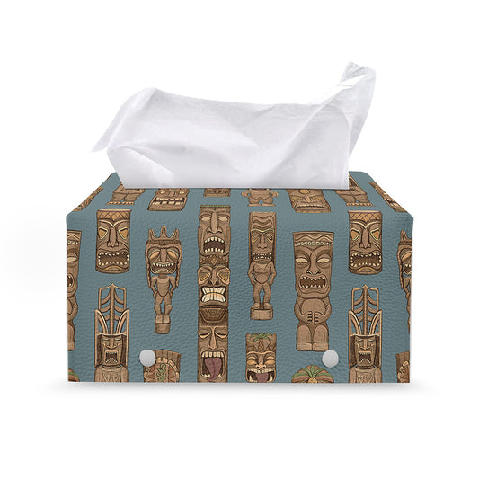 Tiki Totem Pattern Print Leather Tissue Box Cover