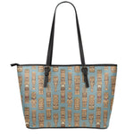 Tiki Totem Pattern Print Leather Tote Bag
